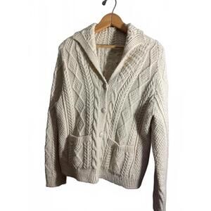Cream Cable Knit Hooded Button-Front Sweater